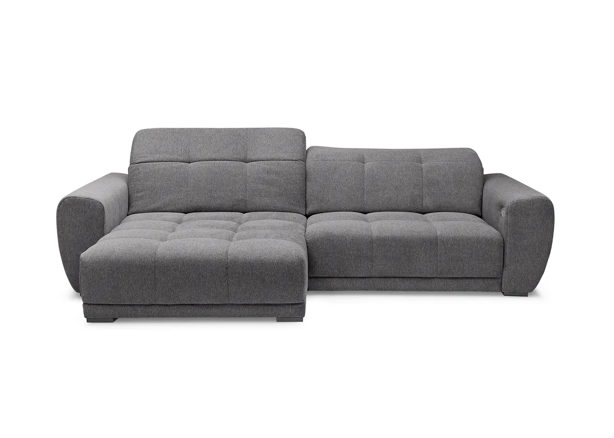 Ecksofa - Longchair links mit 2-Sitzer, Kopfteil verstellbar, Sitztiefe verstellbar motorisch, Stoff, Anthrazit