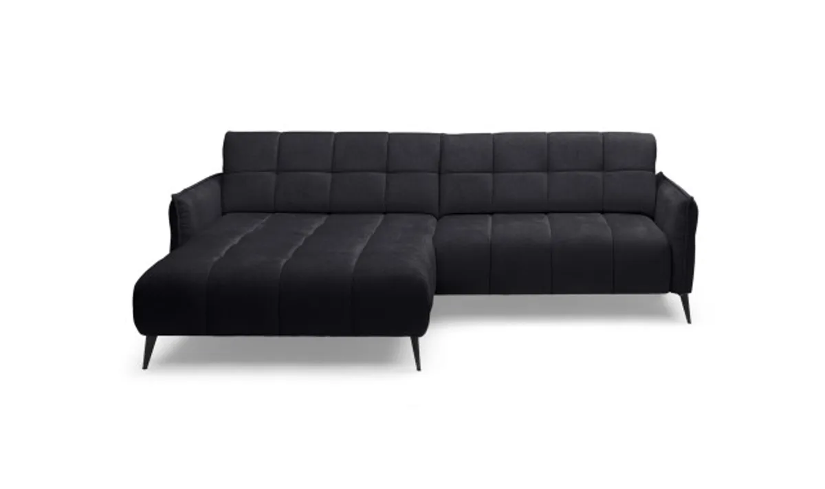 Ecksofa - Ecke links, 2-Sitzer inkl. Relaxfunktion, Stoff, Schwarz