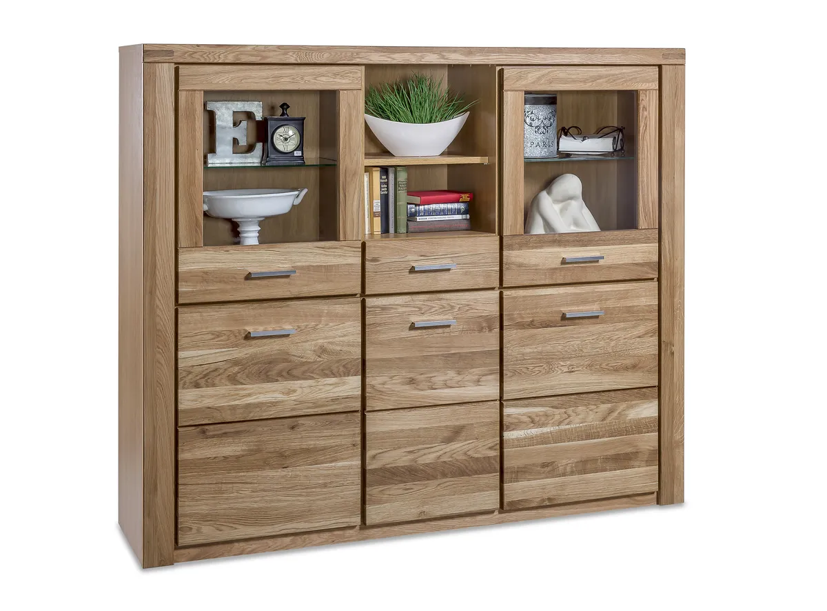Highboard - mit Beleuchtung, Wildeiche teilmassiv, geölt