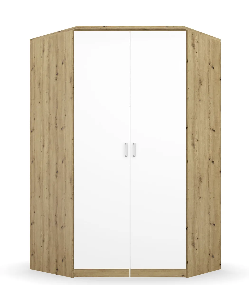 Drehtürenschrank ROYAN- B ca. 117 cm, Eiche Dekor, Weiß