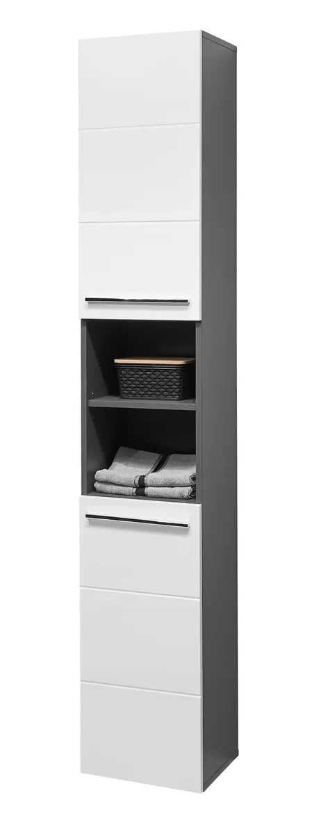 Hochschrank- B ca. 34 cm, Anthrazit, Weiß, Hochglanz