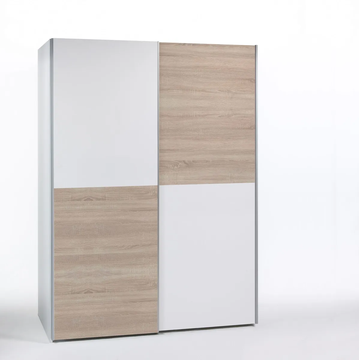 Schwebetürenschrank- B ca. 170 cm, Weiß, Eiche Dekor