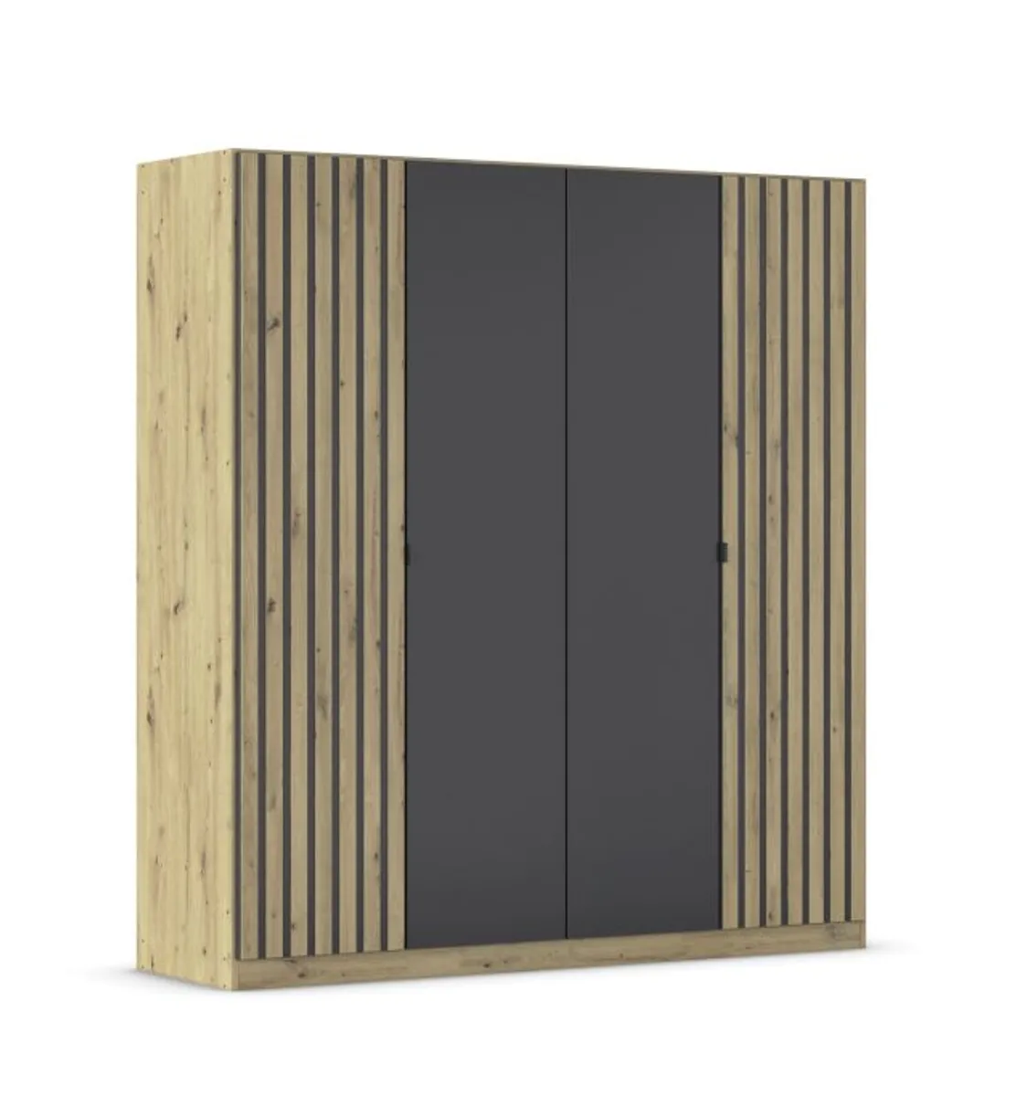 Drehtürenschrank RUERTO- B ca. 181 cm, Eiche Dekor, Dunkelgrau, Paneel, Eiche Dekor