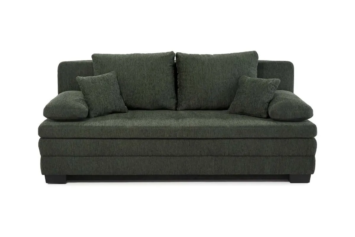 Sofa JONAH - 2-Sitzer inkl. Schlaffunktion und Bettkasten, Stoff, Dunkelgrün