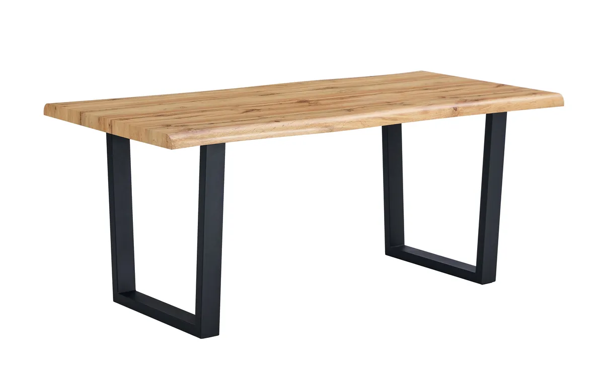 Esstisch - LB ca. 180x90 cm, Wildeiche Nachbildung, Schwarz, Baumkante