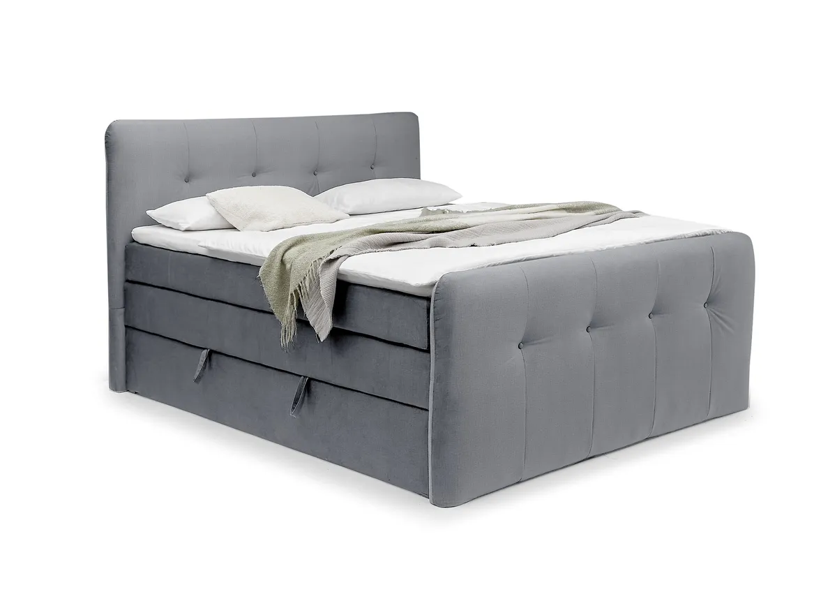 Boxspringbett HOLLIE- Liegefläche ca. 180x200 cm, Stoff, Stahl, inkl. Topper