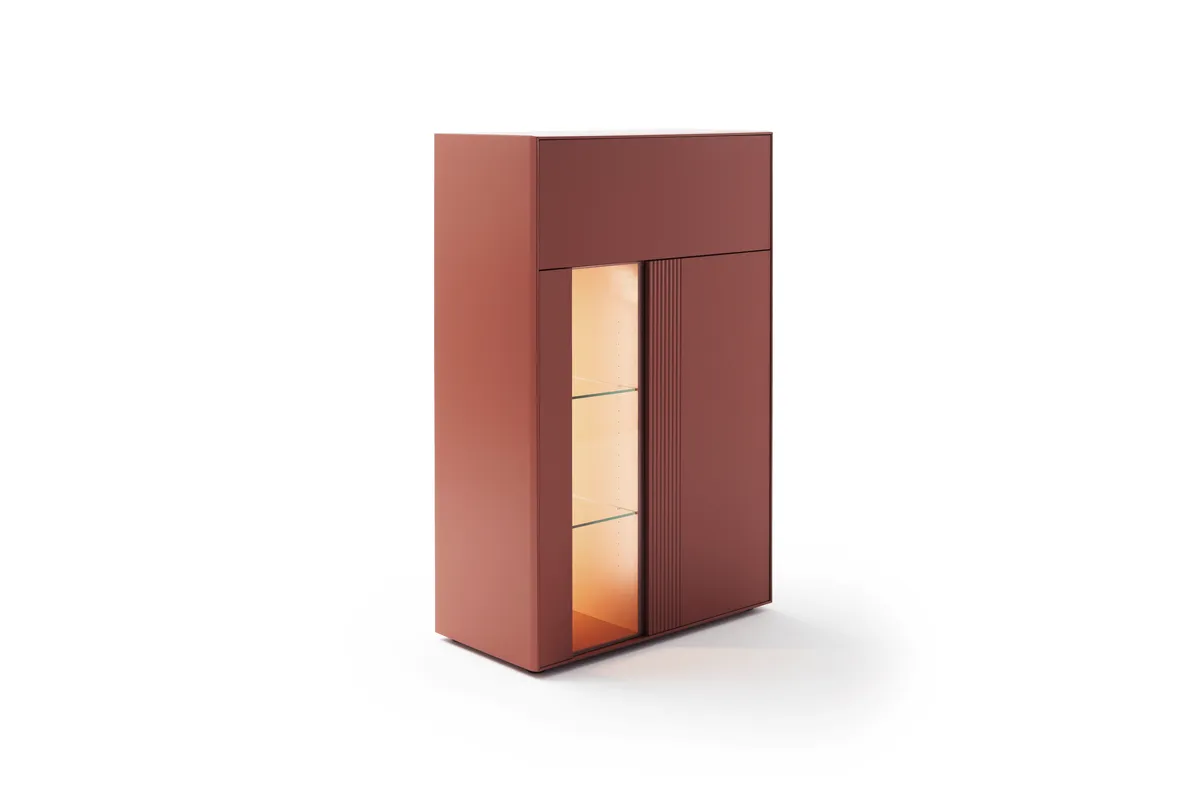 Highboard Colore - mit Beleuchtung, BHT ca. 90x144x45 cm, Lack, Samtbeere