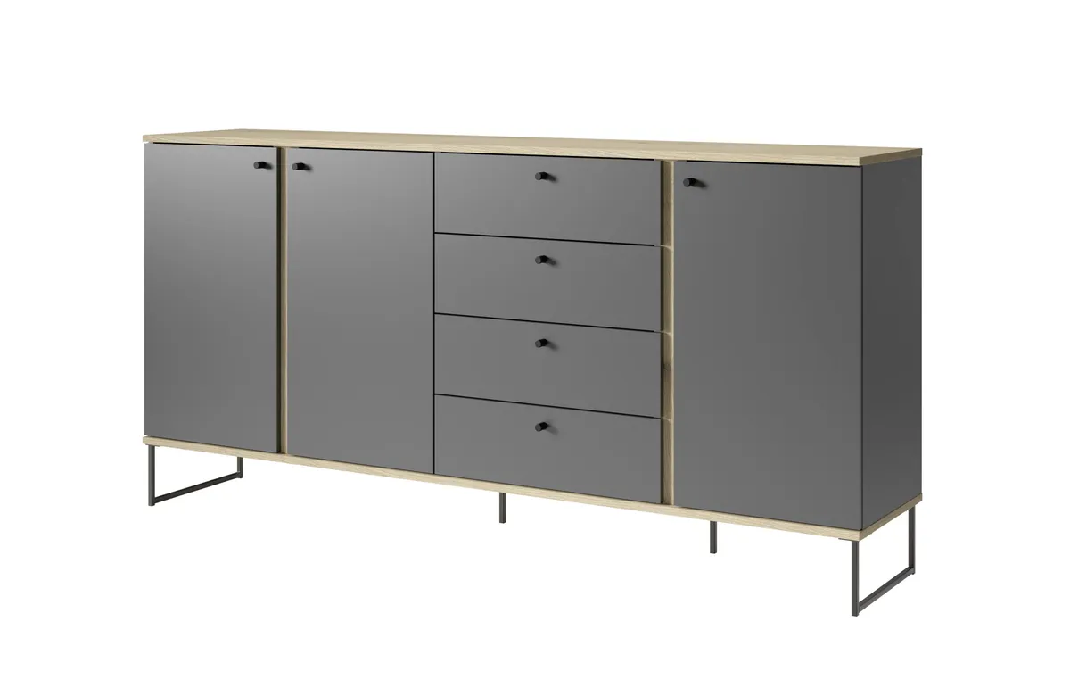 Sideboard - B ca. 180 cm, Anthrazit, Evoke Eiche Nachbildung