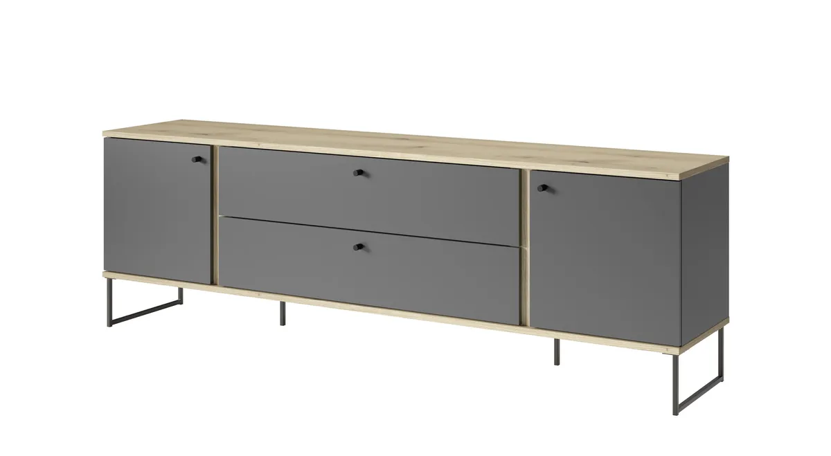 Lowboard - B ca. 180 cm, Anthrazit, Evoke Eiche Nachbildung