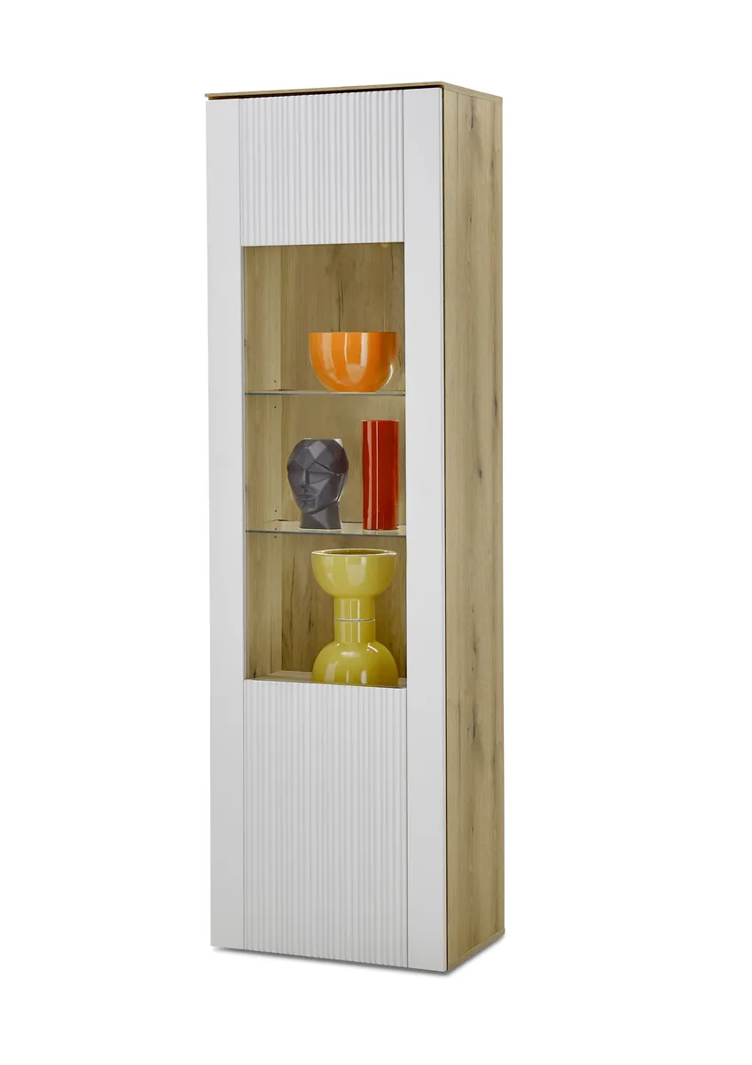 Vitrine- Eiche Dekor, Hellgrau