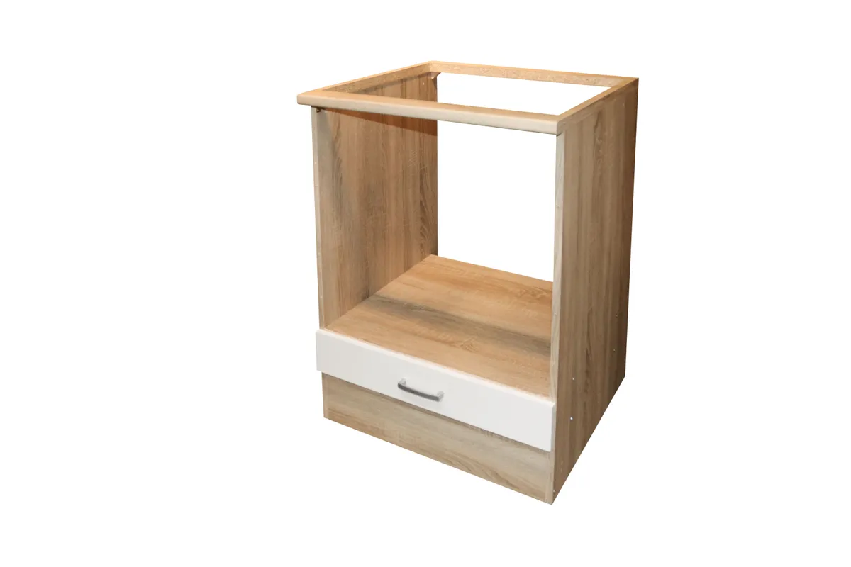 Herdschrank- B ca. 60 cm, Eiche Dekor, Weiß, Matt