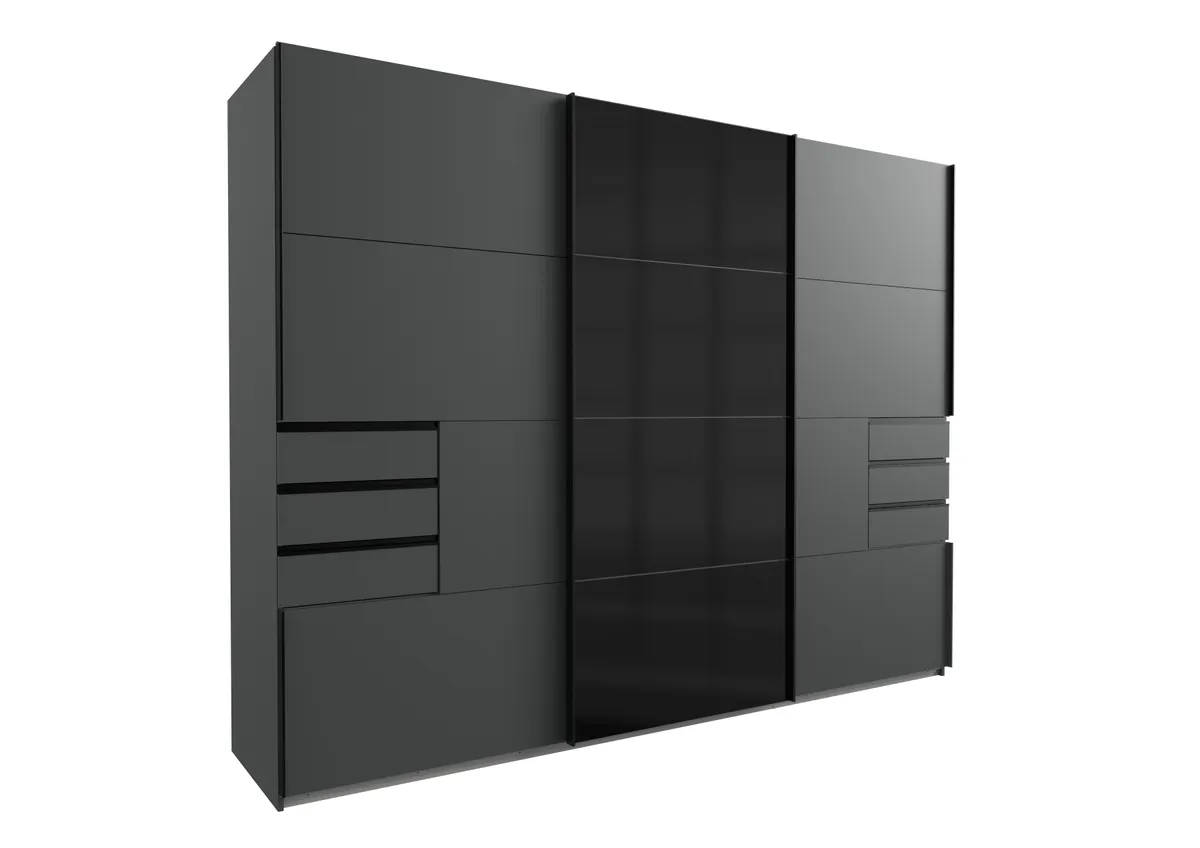 Schwebetürenschrank- B ca, 270 cm, Graphit, Glas, Schwarz