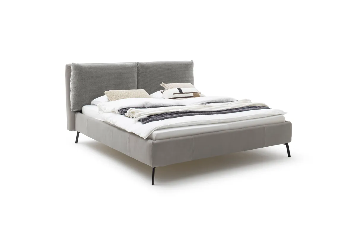 Polsterbett Farenza - Liegefl. ca. 180x200 cm, Leder, Silbergrau, Kissen, Stoff, Grau