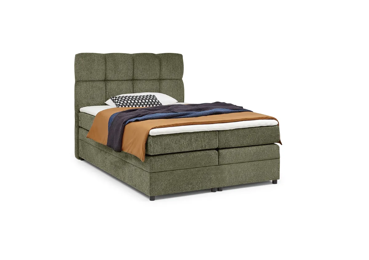Boxspringbett SANDRIN R- Liegefläche ca. 140x200 cm, Stoff, Braungrün