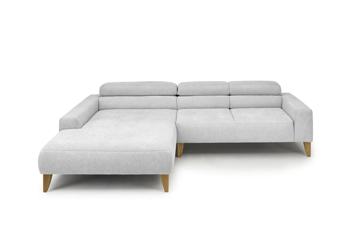 Ecksofa CHENOA - Longchair links und 2-Sitzer, Sitzvorzug motorisch, Stoff, Silbergrau