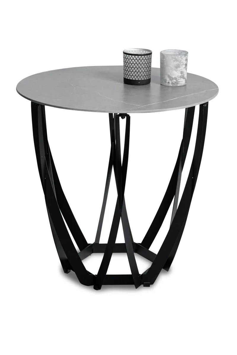 Beistelltisch - Ø/H ca. 50x50 cm, Hellgrau marmoriert, Schwarz
