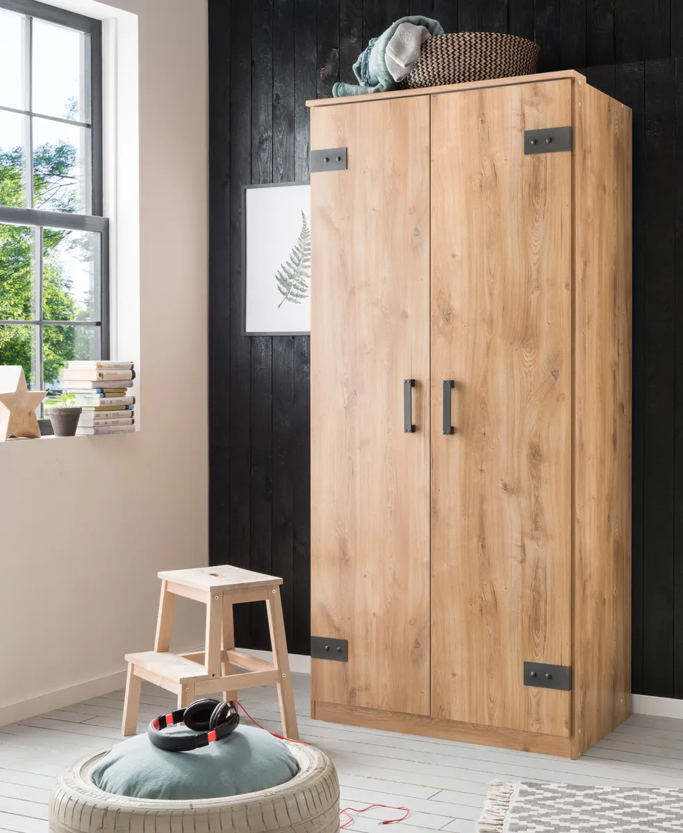 Drehtürenschrank- B ca. 90 cm, Eiche Dekor, Graphit