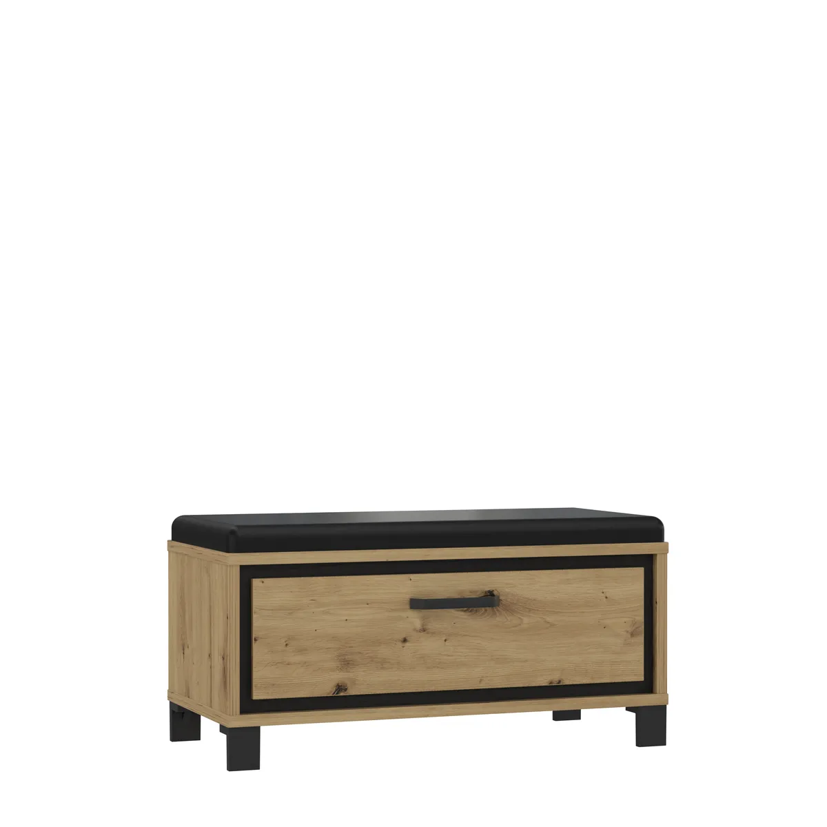 Garderobenbank FARIDA - Polstersitzfläche, Eiche Dekor, Schwarz