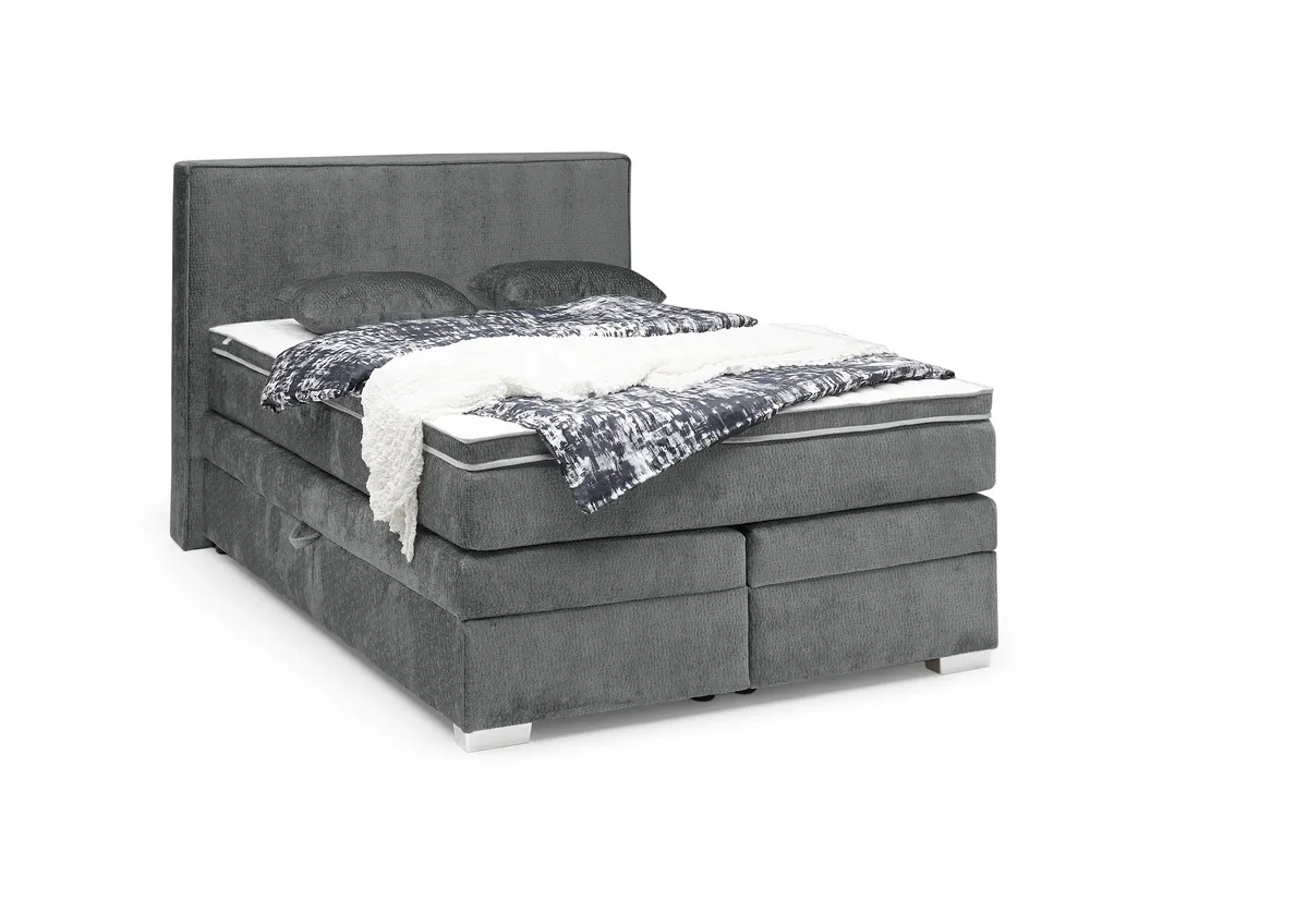 Boxspringbett JEANETTE- Liegefläche ca. 140x200 cm, Stoff, Grau