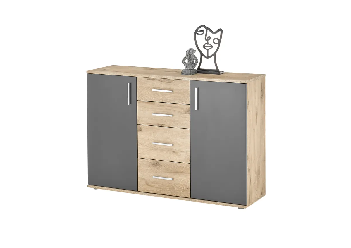 Kommode - B ca. 120 cm, Eiche Vicking Nachbildung, Grau