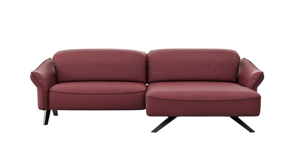 Ecksofa Bormio - 1,5-Sitzer, Longchair rechts, inkl. Kopfteilverstellung, Leder, Weinrot