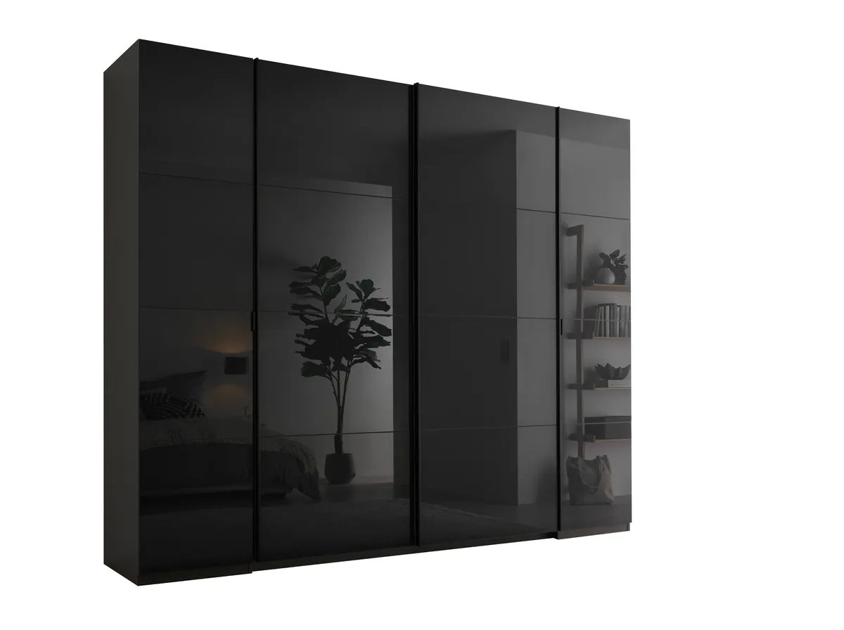 Schwebe- Drehtürenschrank - B. ca. 267 cm, Grauglas, Graphit