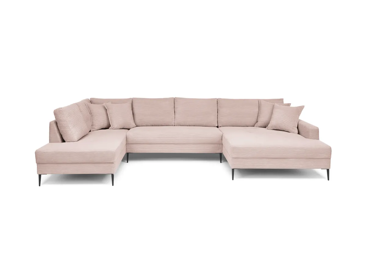 Wohnlandschaft - Ecke links, 2-Sitzer, Longchair rechts, Stoff, Rosa