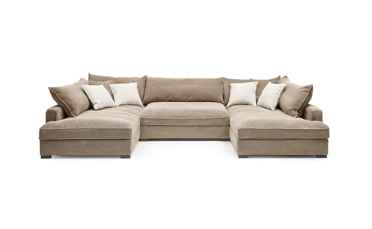 Wohnlandschaft - Longchair links, 2-Sitzer, Ecke rechts, Stoff, Hellbraun