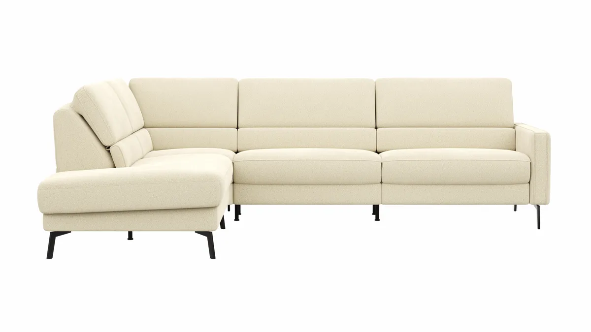 Ecksofa Valera - Ecke mit 3-Sitzer rechts inkl. Rückenlehne verstellbar, Stoff, Natur