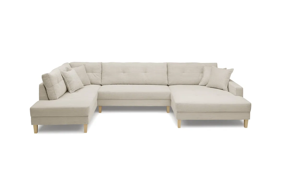 Wohnlandschaft - Ecke links, 2-Sitzer, Longchair rechts, Stoff, Creme