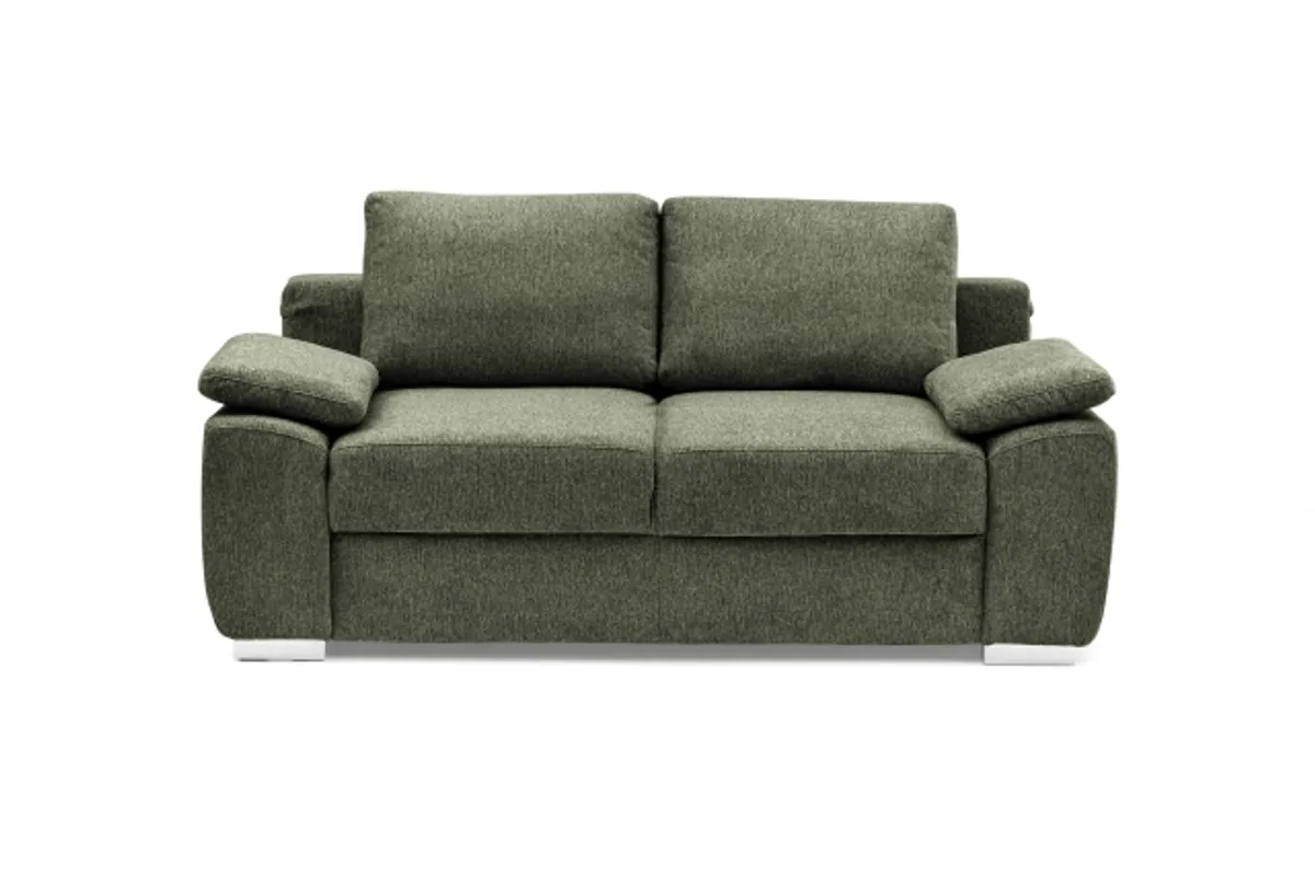 Schlafsofa EMIEL - 2-Sitzer inkl. Schlaffunktion und Bettkasten, Stoff, Graugrün