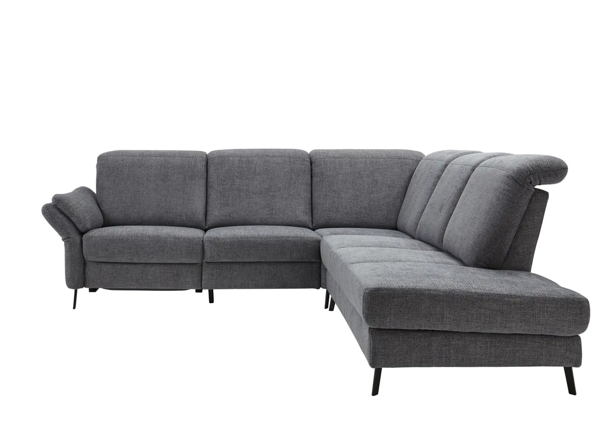 Sofa Stonington Style - 2-Sitzer mit Spitzecke und Hockerelement rechts, inkl. Herzwaage-Funktion motorisch, Sitzvorzug motorisch, Kopfteilverstellung, Stoff, Graphit