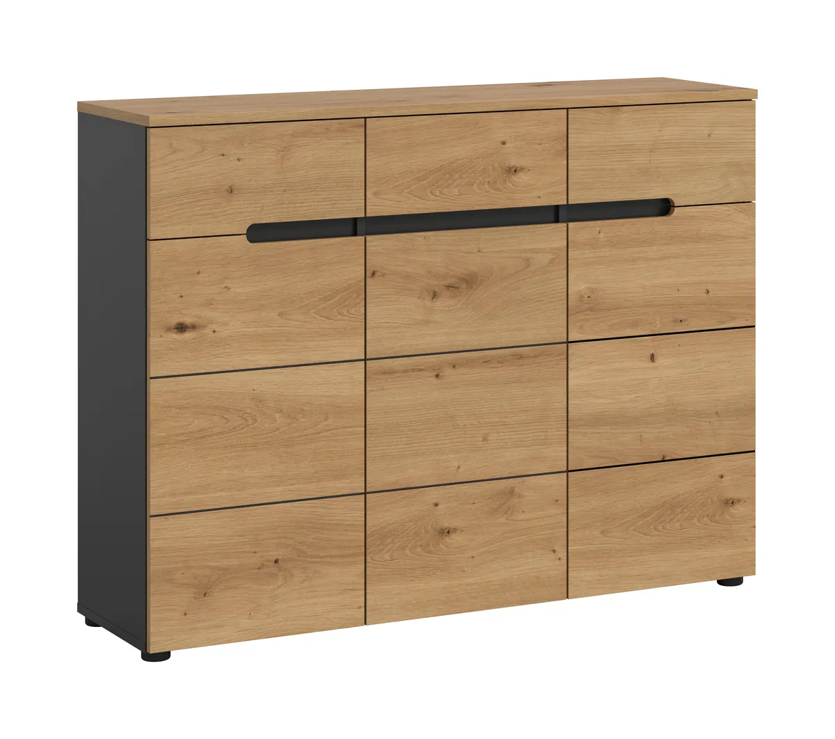 Schuhschrank - B ca. 120 cm, Basalt grau, Artisan Eiche Nachbildung