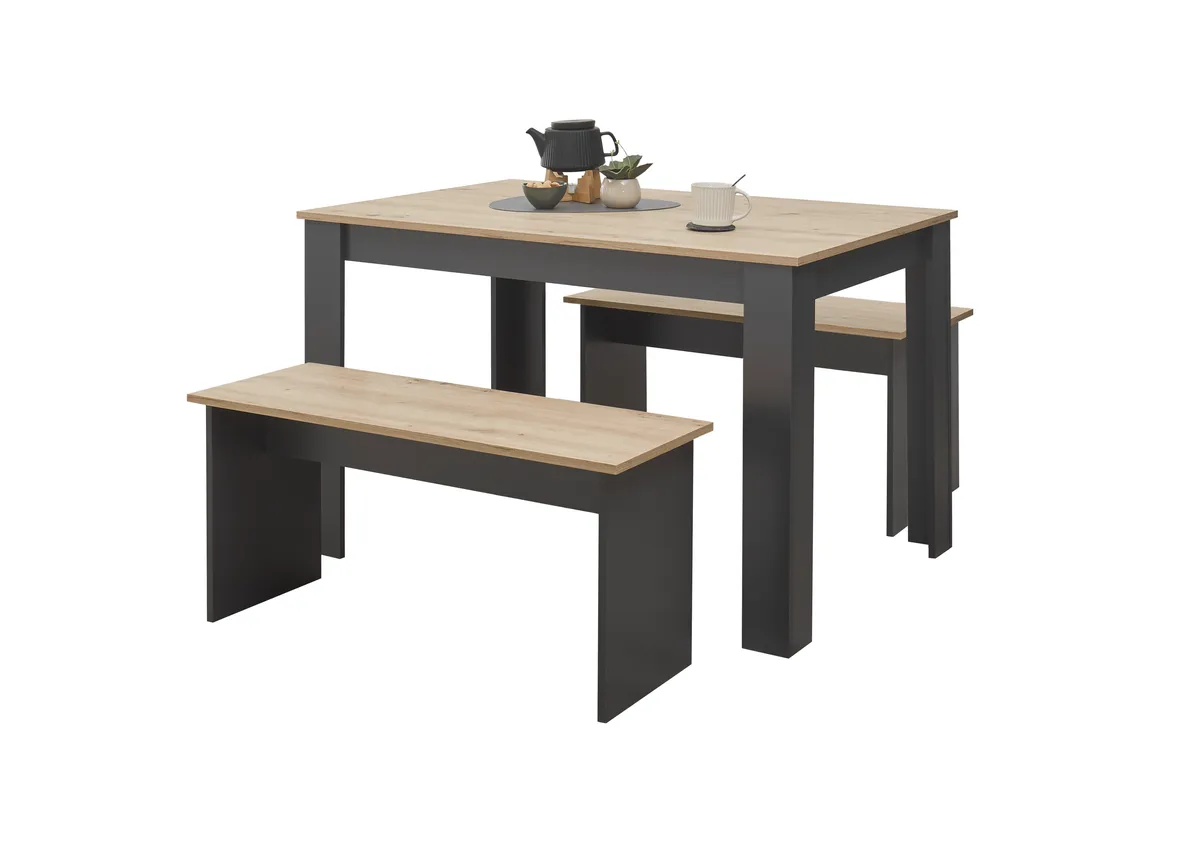Esstischgruppe - Artisan Eiche Nachbildung, Anthrazit
