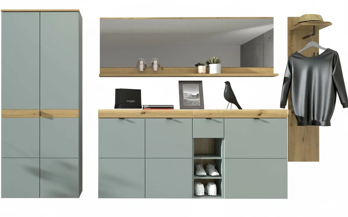 Garderobe - Schilfgrün, Artisan Eiche Nachbildung