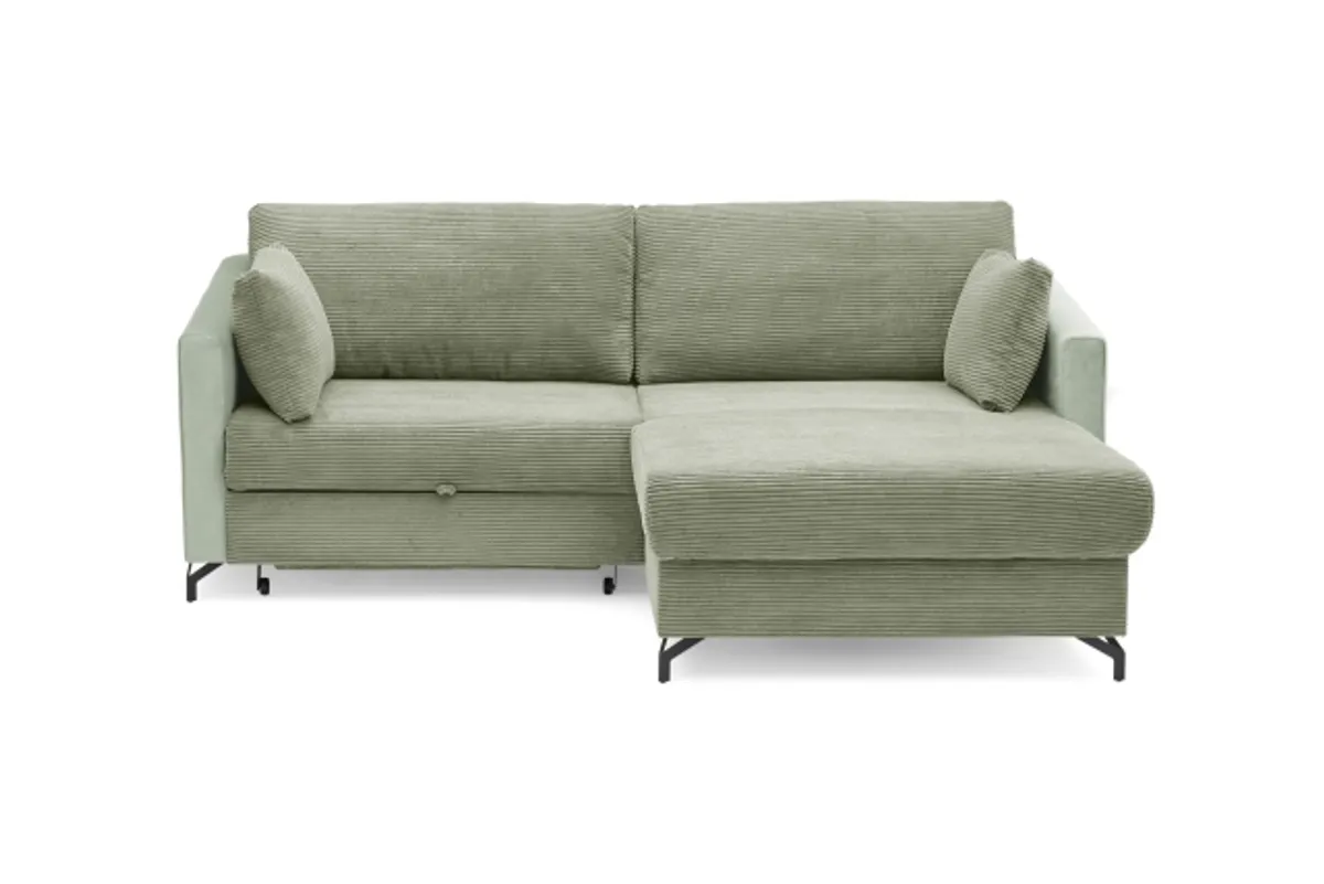 Ecksofa - 1,5-Sitzer, Ecke rechts inkl. Schlaffunktion und Bettkasten, Stoff, Grün
