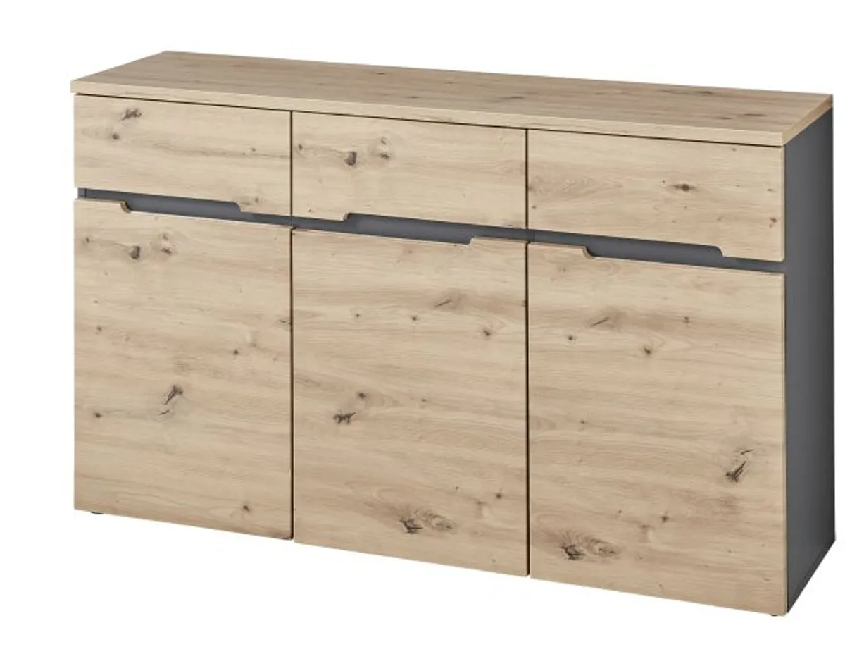 Kommode - B ca. 135 cm, Artisan Eiche Nachbildung, Graphit