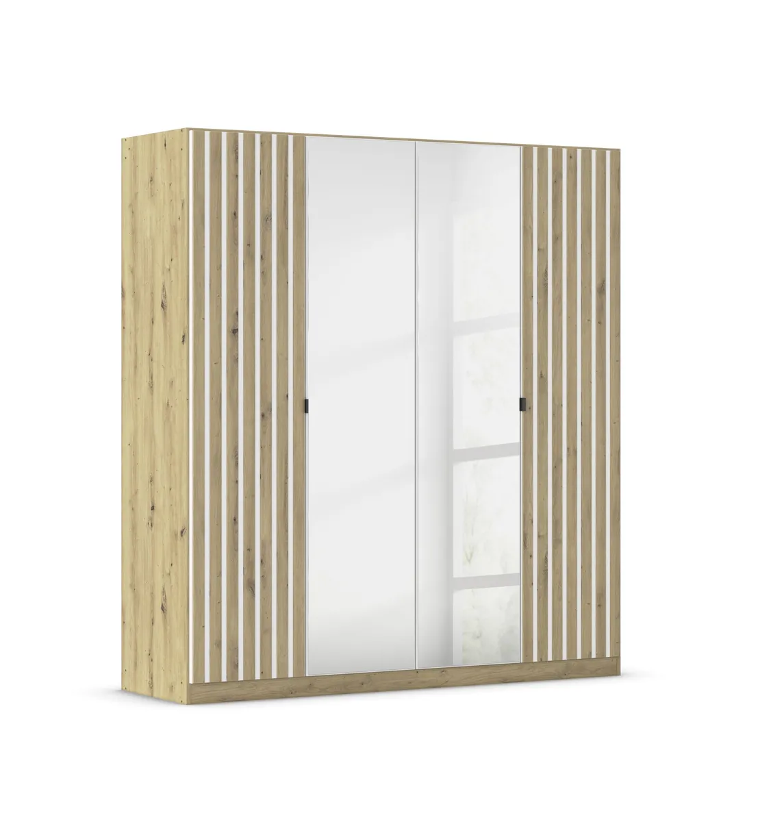 Drehtürenschrank RUERTO- B ca. 181 cm, Eiche Dekor, Weiß, Paneel, Eiche Dekor, Spiegel