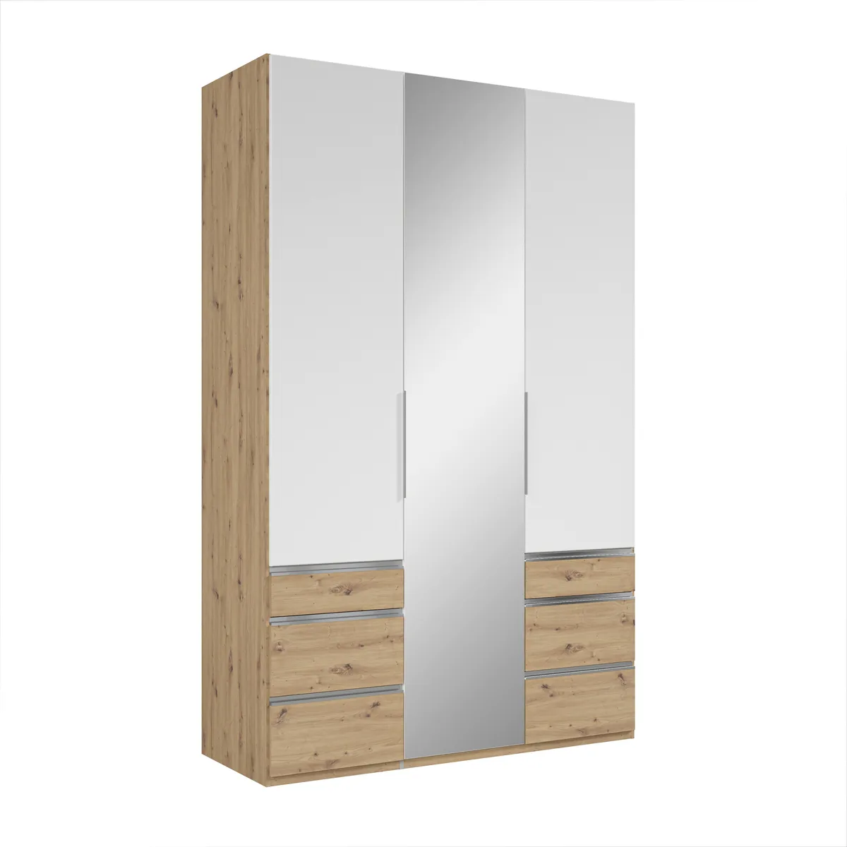 Drehtürenschrank- B ca. 150 cm, Eiche Dekor, Weiß, Spiegel