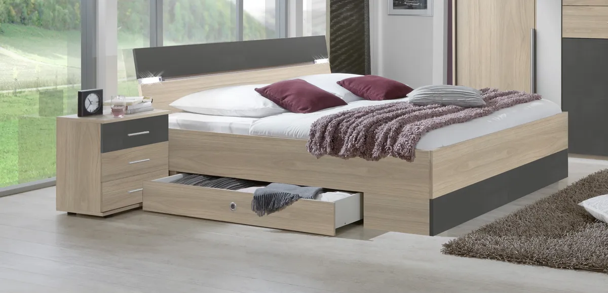 Bettanlage- Liegefläche ca, 180x200 cm, Eiche Dekor, Grau