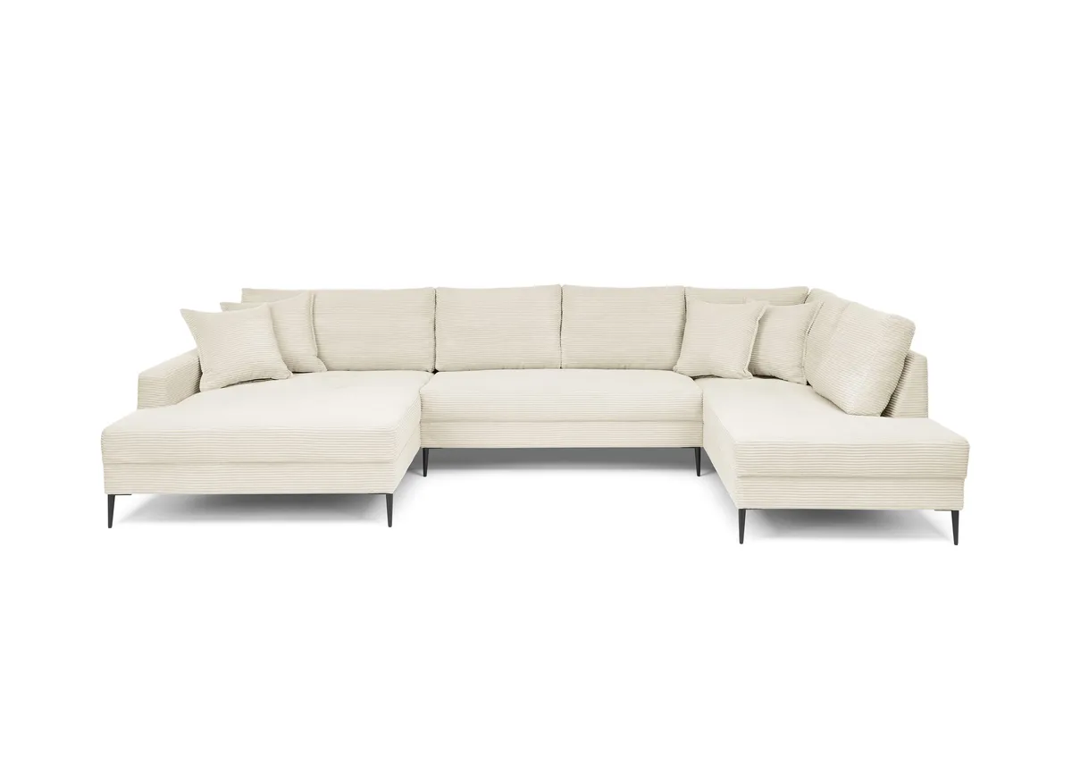 Wohnlandschaft - Longchair links, 2-Sitzer, Ecke rechts, Stoff, Creme