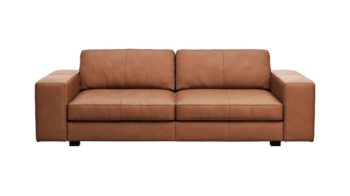 Sofa Aprino 1 - 3,5-Sitzer XL, Dickleder, Cognac, Armlehne Block breit