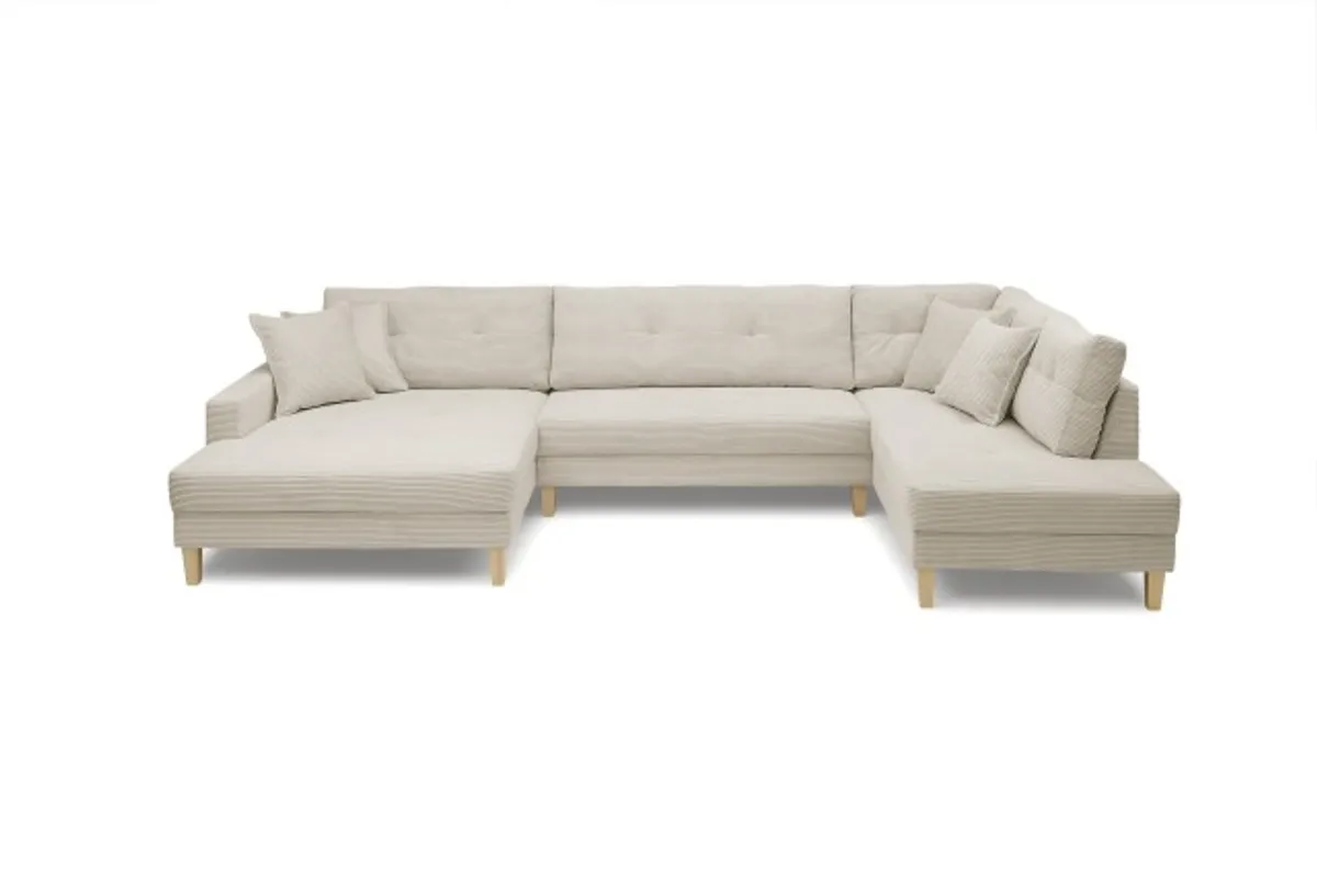 Wohnlandschaft - Longchair links, 2-Sitzer, Ecke rechts, Stoff, Creme