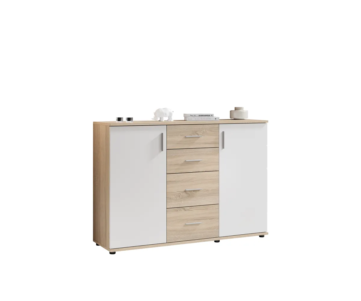 Kommode - B ca. 120 cm, Sonoma Eiche Nachbildung, Weiß