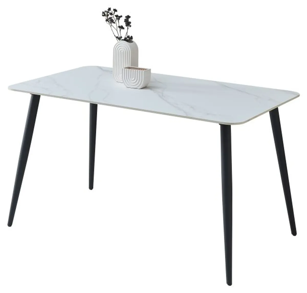 Esstisch - LB ca. 140x80 cm, Weiß marmoriert, Schwarz