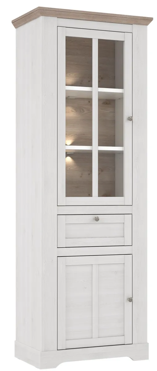 Vitrine FALLA - mit Beleuchtung, Weiß, Eiche Dekor