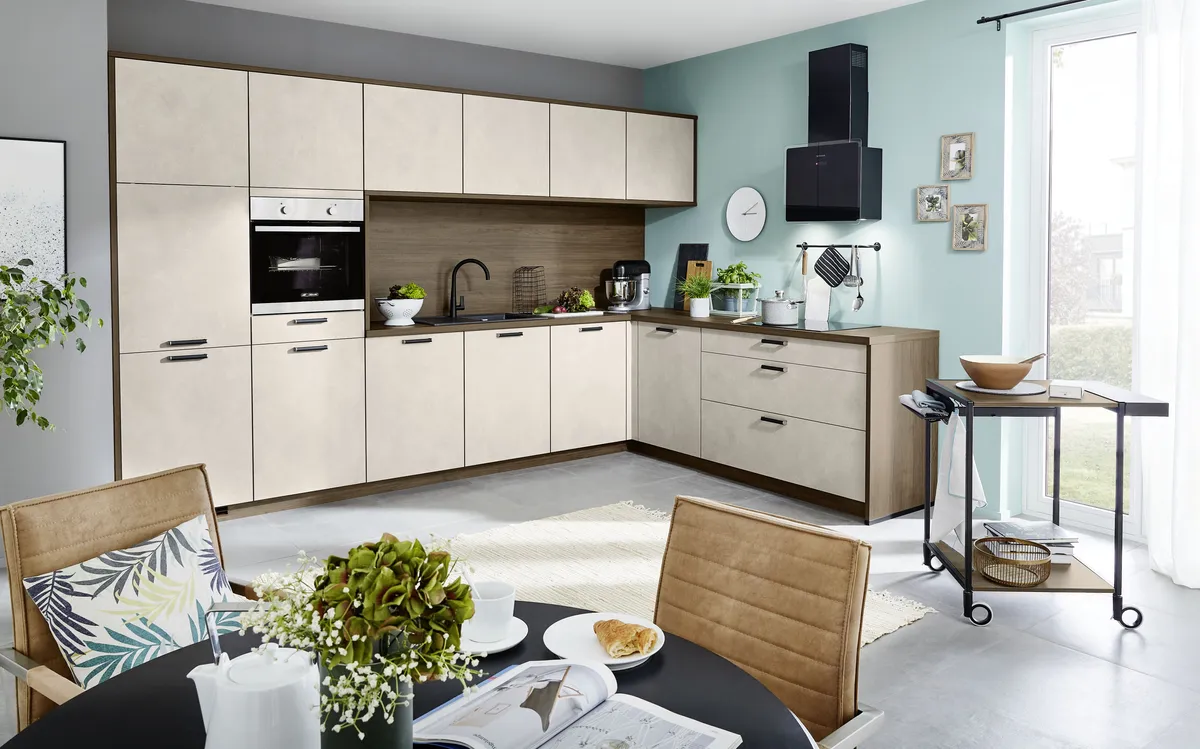 Winkelküche 32.130 3 322, Beton sand, Nachbildung 