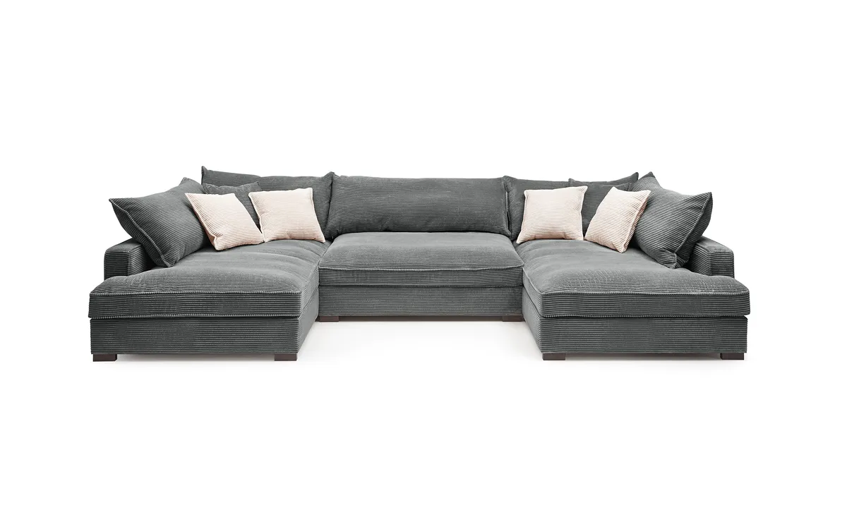 Wohnlandschaft - Longchair links, 2-Sitzer, Ecke rechts, Stoff, Grau