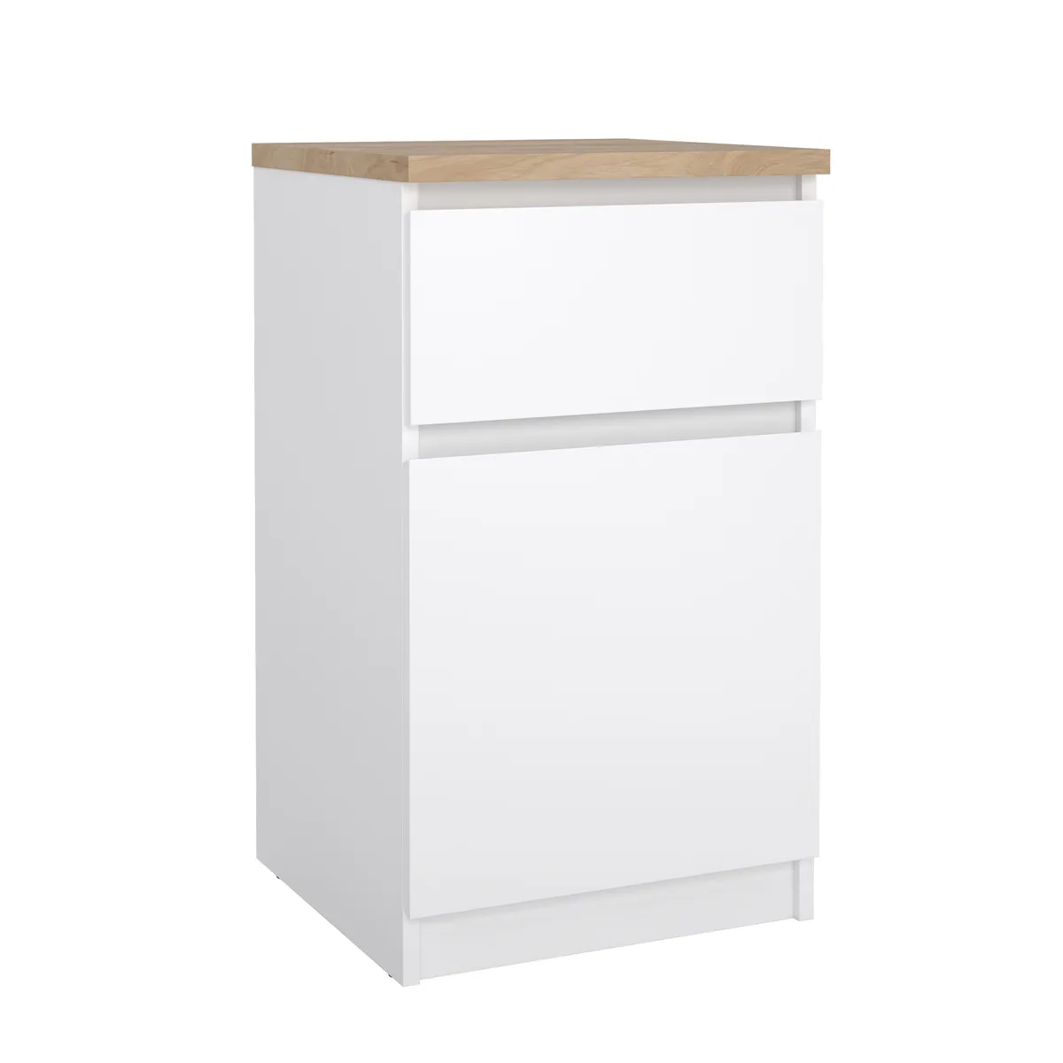 Nachtkonsole- B ca. 40 cm, Weiß, Hochglanz, Eiche Dekor