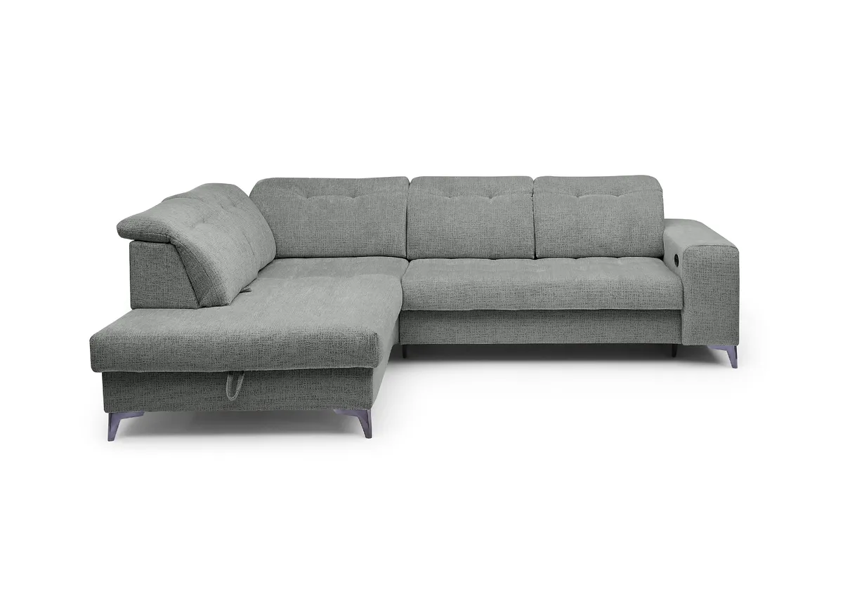 Ecksofa - Ecke links mit 2-Sitzer, Kopfteil verstellbar, Sitztiefe verstellbar motorisch, Stoff, Anthrazit